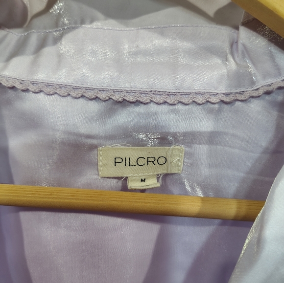 Pilcro Anthropologie Lilac Shine Blouse Satin Button Down Top Long Sleeve Shirt - Picture 6 of 11